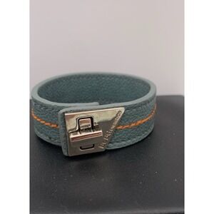 BCBG Generation Blue / Gray Leather Cuff Bracelet With Orange Thread